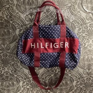 Tommy Hilfiger Navy and Burgundy Polka Dot Travel Bag